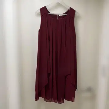 버건디 플리츠 슬리브리스 드레스