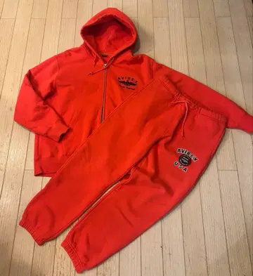 AVIREX 오렌지 풀 집업 후드티 셋업