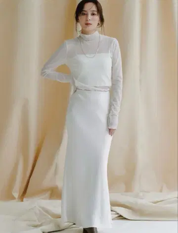 아뉴앙스 새틴 내로우 스커트 에크루0