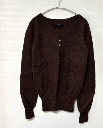 MACPHEE 알파카 100% 버튼 라운드넥 니트 브라운 S