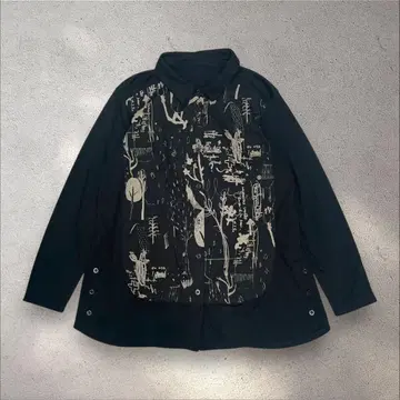 디자인 셔츠 패턴 셔츠 긴팔 블랙 모드 레트로 구제 의류 모노톤 올 패턴