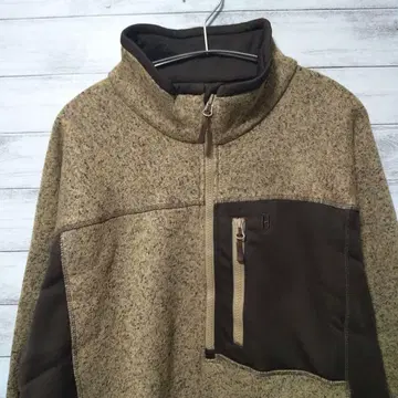 HEYBO 자수 로고 쿼터 지퍼 풀오버 가슴 포켓 USA 구제 의류