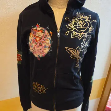 Ed Hardy 꽃무늬 자수 후드티 블랙 Seattle 1968