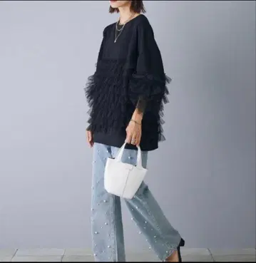 프릴 풀오버 블랙 프릴 상의 Frene 플라네 셋업