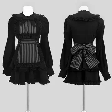 Dimmoire 절 메이드 원피스 Black & Stripe