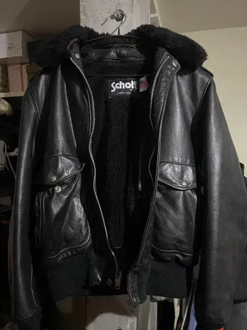 굿 컨디션 Schott 184SM A-2 블랙 가죽 자켓 42
