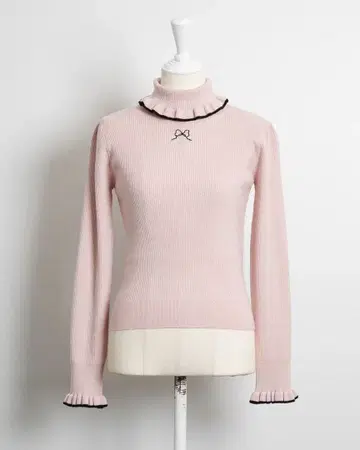 pium 피움 리본 자수 프릴 터틀 니트 핑크