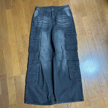 다크 그레이 카고 데님 팬츠