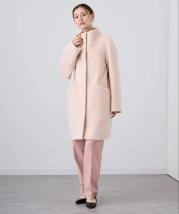 아나이 모헤어 샤기 스탠드 칼라 코트 36