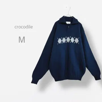 [CROCODILE] 헨리넥 아가일 니트 울 100% 퍼프 소매