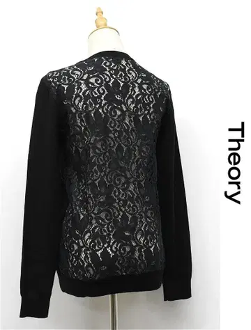 N420/새상품급 theory 니트 블라우스 백 레이스 꽃무늬 시스루 S
