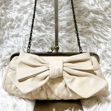 [ 컨디션 최상 ] 레베카 테일러 퀼팅 클러치백 가마구치 리본