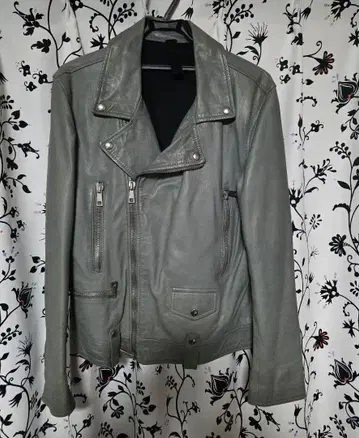 MUSHER 그레이 양가죽 더블 라이더 자켓 XL