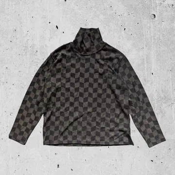 체크 패턴 터틀넥 티셔츠 브라운 블랙 라메 모드 스타일 체크