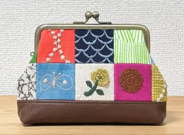 미나 페르호넨 패치워크 가마구치 지갑 브라운 가죽