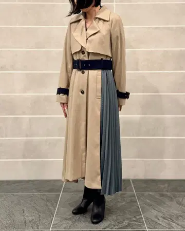 Redyazel 베이지 트렌치코트 플리츠 롱 코트 미사용 새상품