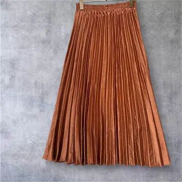 [알라만다] 플리츠 스커트 허리밴딩 롱 브라운 38
