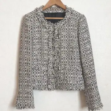아나이 36 노카라 트위드 자켓 블랙 화이트 골드