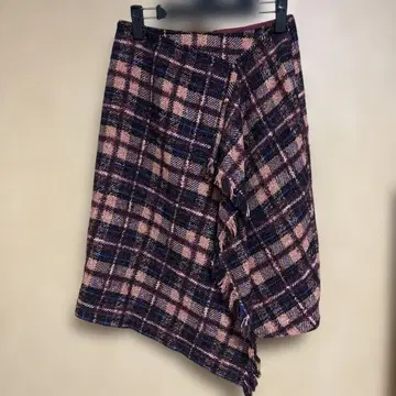 아나이 핑크 계열 체크 트위드 랩 스커트풍 타이트 스커트