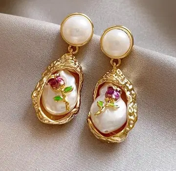 이탈리아 구매 엘레강트 천연 펄과 장미 귀걸이