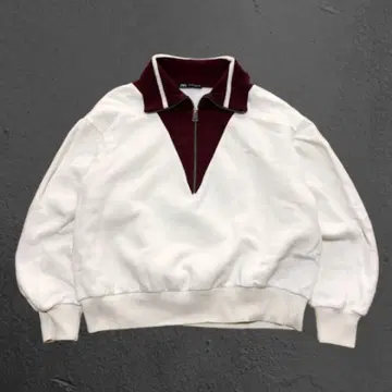 [월말 SALE] ZARA 하프 지퍼 맨투맨 L 루즈핏 보르도 화이트