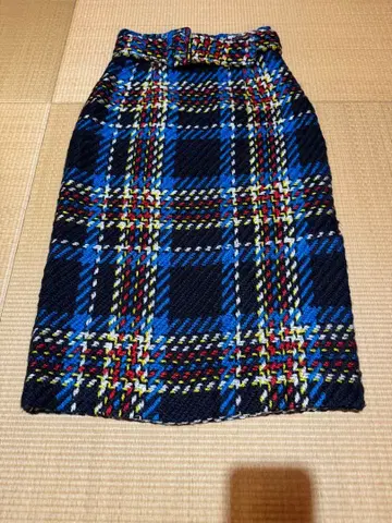 파랑 블랙 체크 타이트 스커트