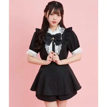 Secret Honey 액세서리 리본 레이스 프릴 반팔 셋업