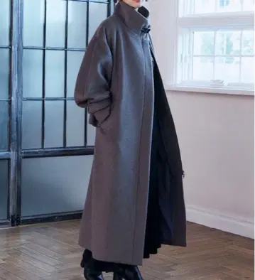 MURUA 스탠드 칼라 지퍼 울 혼방 코트 그레이 S