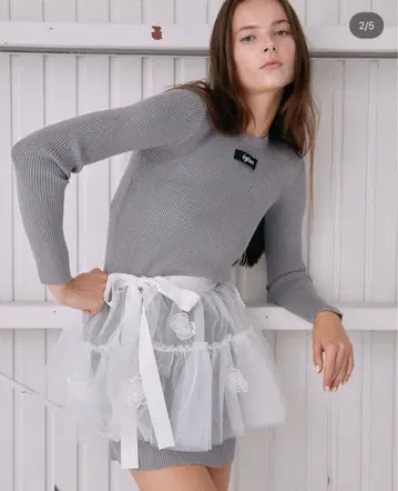 tulleflower wrap skirt rib knit onepiece