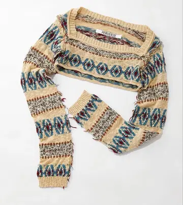 새상품급 PERVERZE 자카드 숏 니트 화이트 암워머