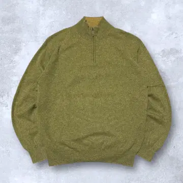퓨어 캐시미어 하프 지퍼 니트 캐시미어 100% 올리브 그린