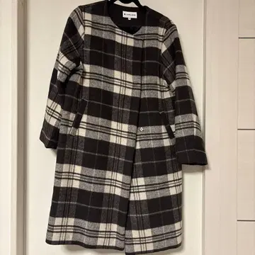 글로벌 워크 울 혼방 체크 무늬 롱 코트