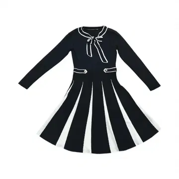 긴팔 원피스 리본 바이컬러 모노톤 리본 원피스 라인