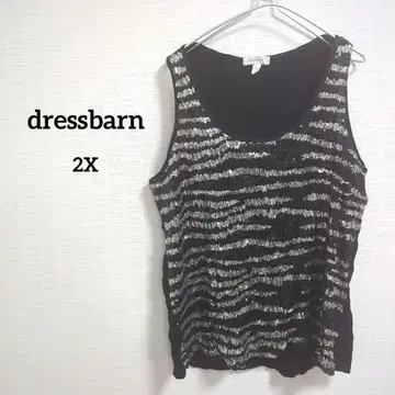 해외 구제 의류 1점 dressbarn 보더 스팽글 슬리브리스 2X