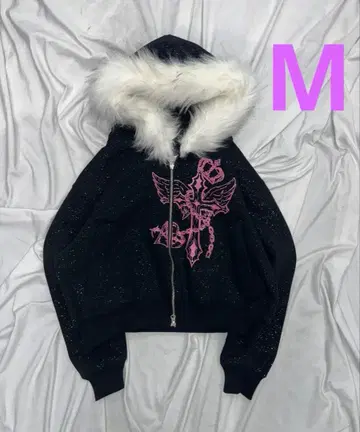 9090girl Cross Logo 글리터 퍼 후디