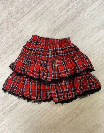 레드 프릴 체크 스커트 SPINNS