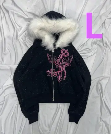 9090 girl Cross Logo glitter Fur Hoodie