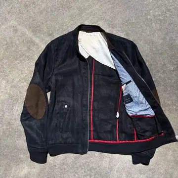 빈티지 린넨 100 블루종 자켓 엘보 패치 아메카지