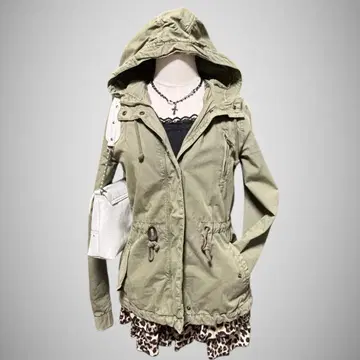 후드 부착 밀리터리 자켓 y2k 헤이세이 갸루 그런지 기믹 올리브