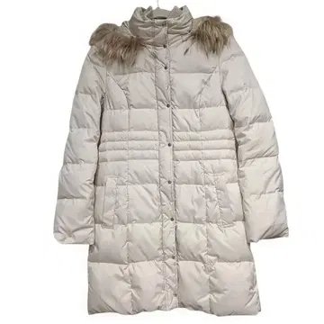 anySiS 다운 코트 경량 따뜻한 아이보리 퍼 후드 부착