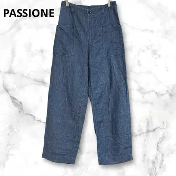 파시오네 와이드 팬츠 다크 블루 하이웨스트 M 코튼 린넨 혼방