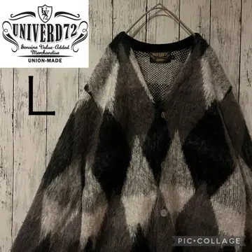 UNIVERD72 모헤어 터치 가디건 아가일 커트 코베인 XL 블랙