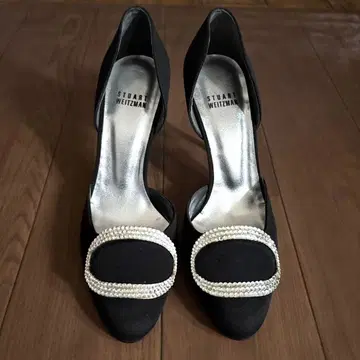 STUART WEITZMAN 하이힐 블랙 새틴 비쥬 파티용