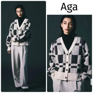 Aga 아르가 * 블록 체크 니트 가디건