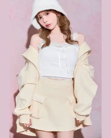 미셸 마카롱 자수 빅 후드티 카고 미니 스커트 3종 세트