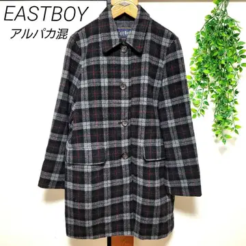 EASTBOY 이스트 보이 알파카 울 체크 무늬 세미 코트