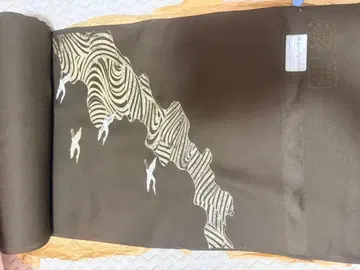 브라운 실크 옷감 12m 하얀 새 무늬