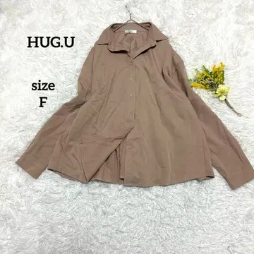 HUG.U 긴팔 셔츠 플리츠 튜닉 오버 사이즈 베이지 넉넉한