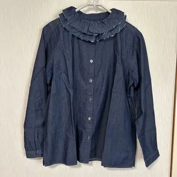 네스트로브 데님 프릴 칼라 블라우스