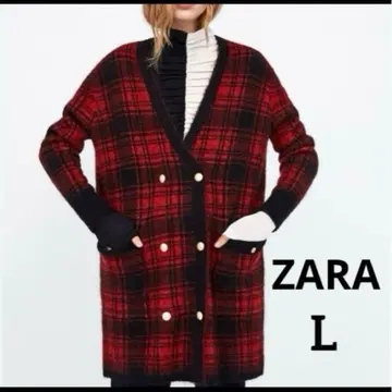 [레어] ZARA 타탄 체크 모헤어 혼방 롱 니트 가디건 코트 L